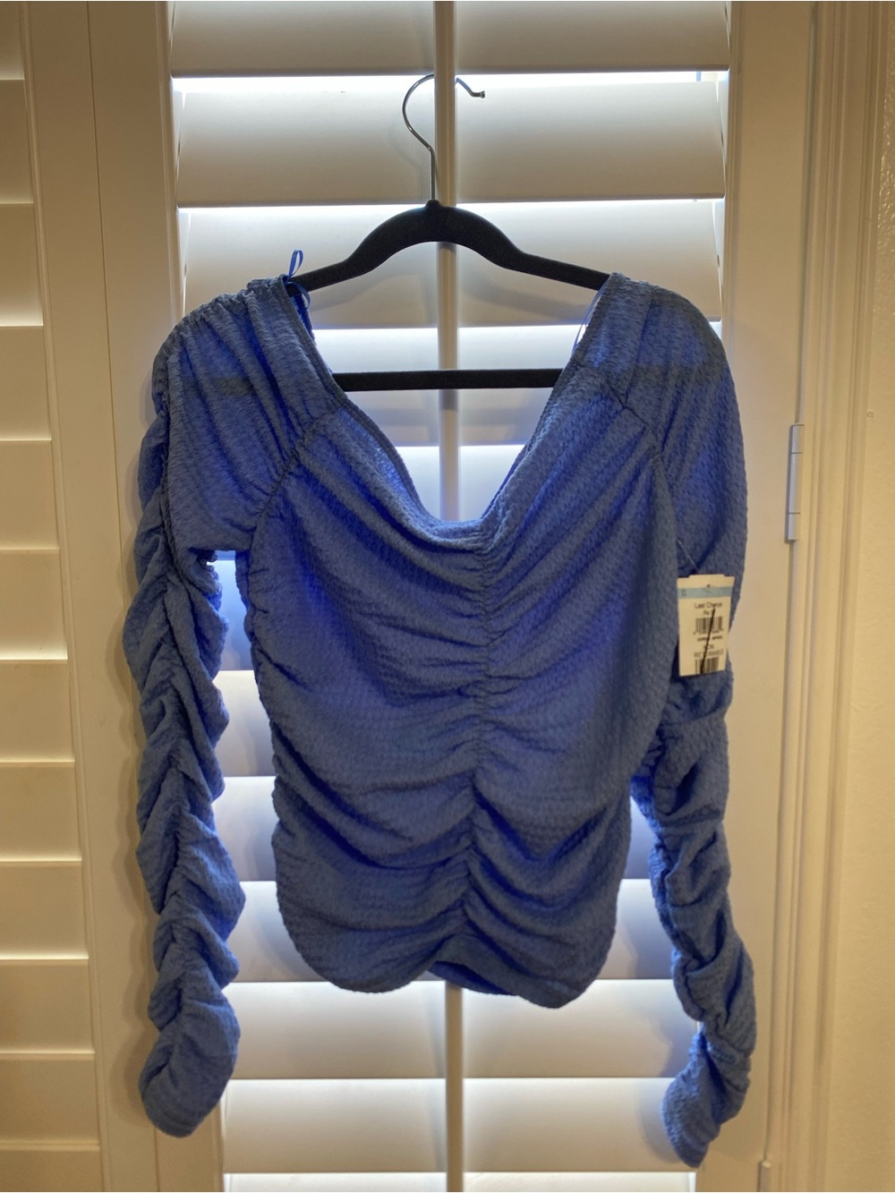 Elodie XS Ruched Long-Sleeve Women's Top in Periwinkle Blue